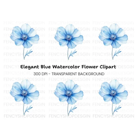 Blue Anemone Flower Clipart Bundle
