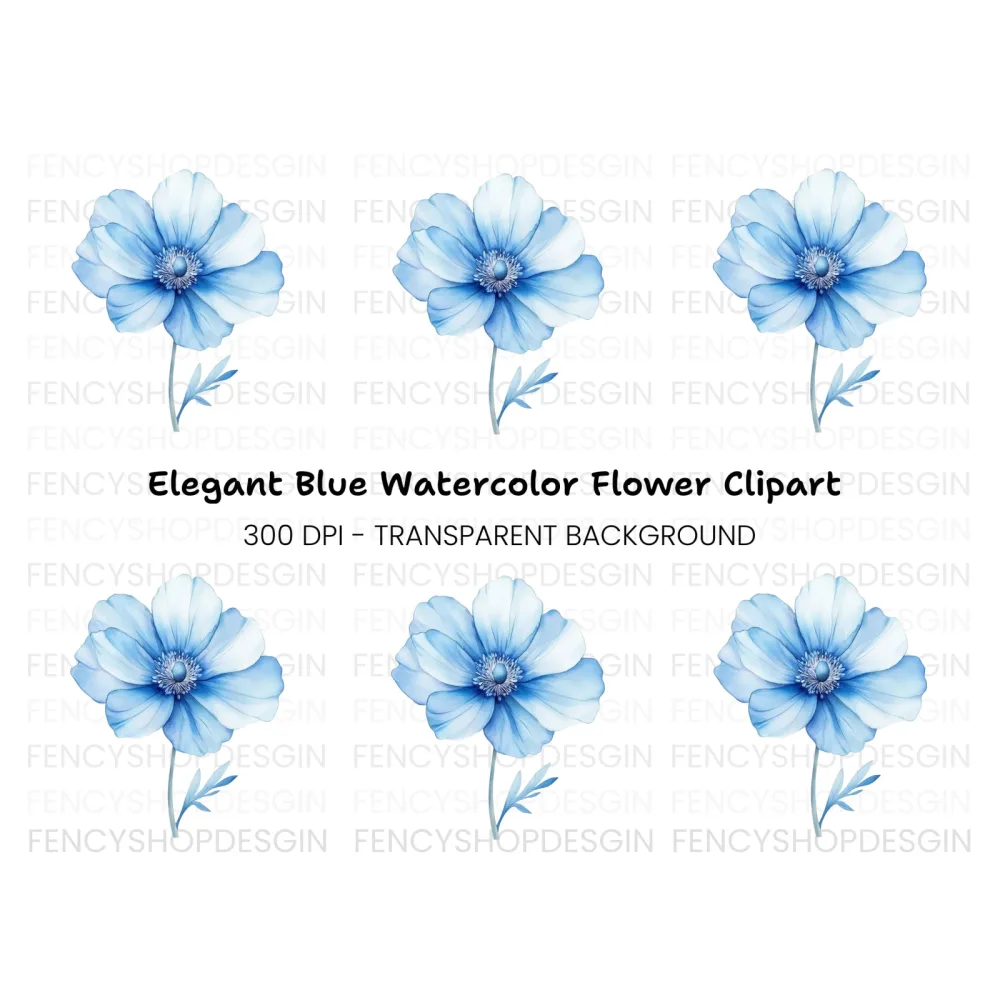 Blue Anemone Flower Clipart Bundle