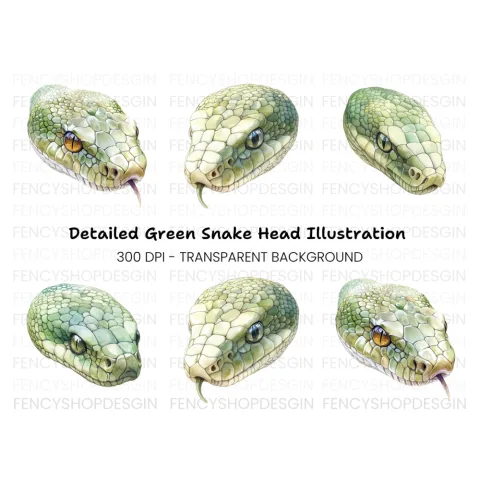 Green Snake Head Clipart Bundle