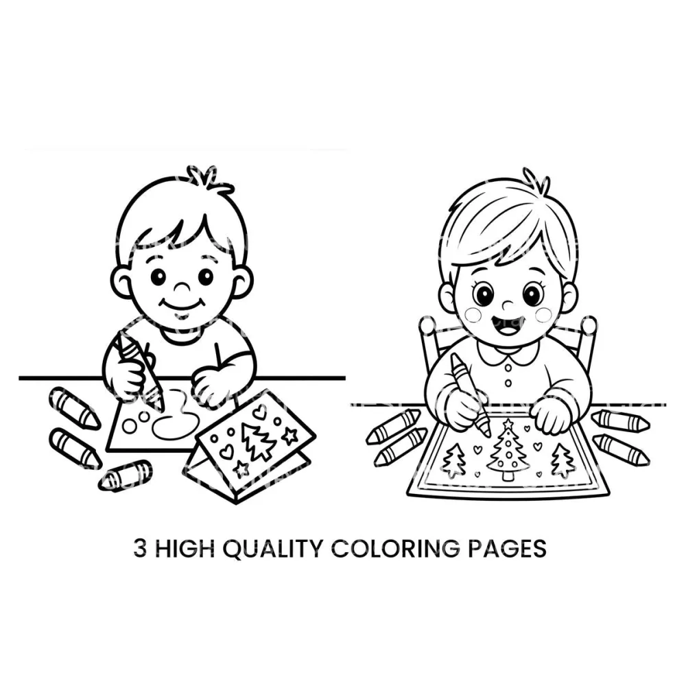 Children Drawing Christmas Pictures Coloring Books