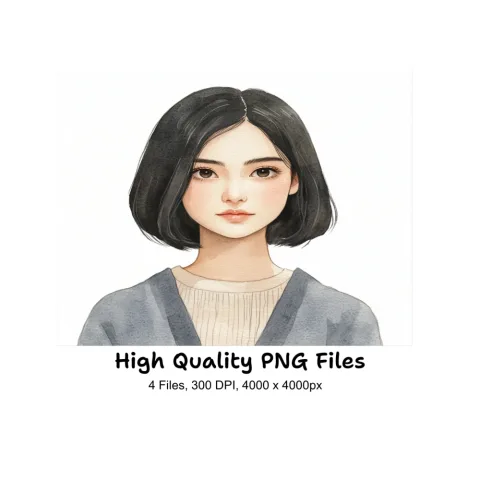 Asian Girl Bob Haircut Clipart Bundle