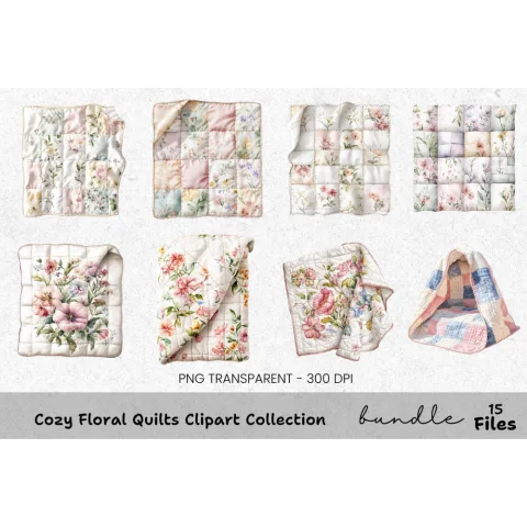 Cozy Floral Quilts Clipart Bundle