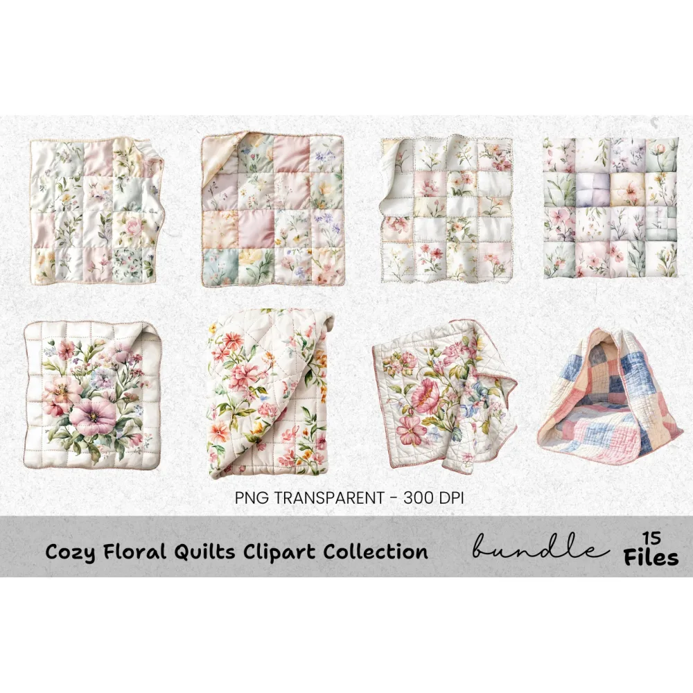 Cozy Floral Quilts Clipart Bundle