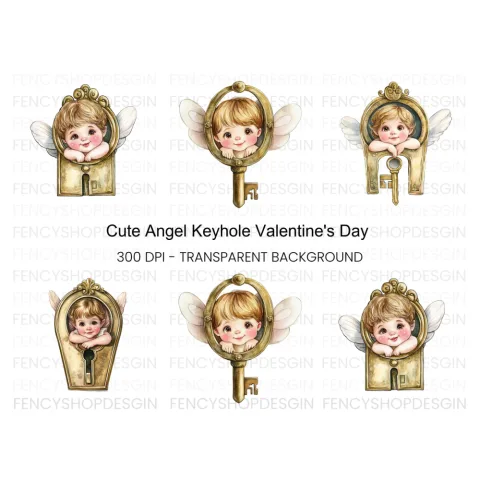 Cute Cherub Keyhole Clipart Bundle