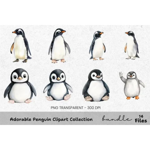 Adorable Penguin Clipart Bundle