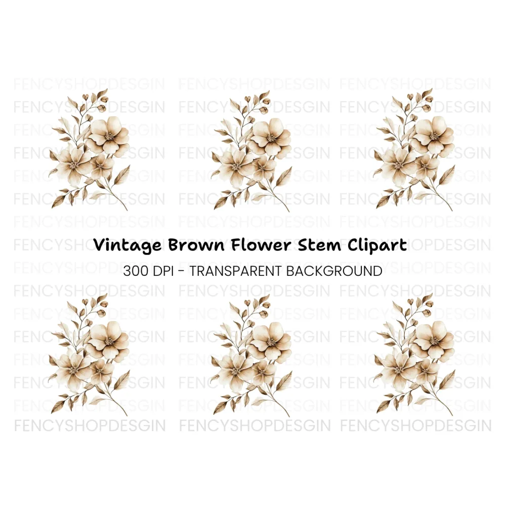 Elegant Sepia Floral Clipart Bundle