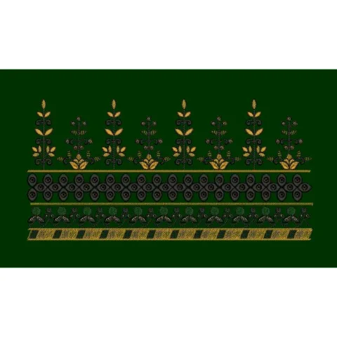 Floral Vine and Geometric Motif Border Embroidery Design