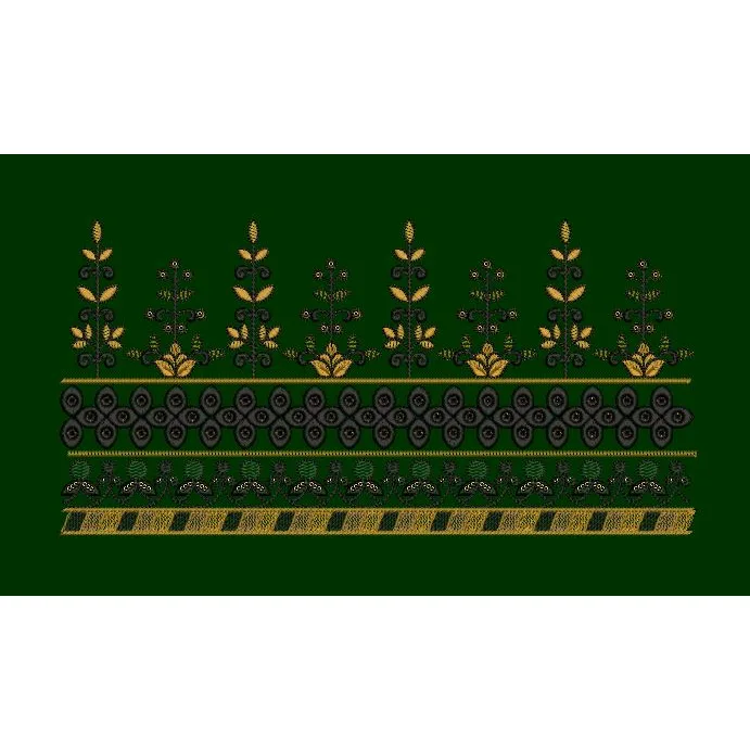 Floral Vine and Geometric Motif Border Embroidery Design