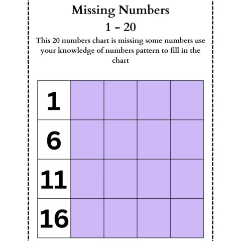 Missing Numbers 1 20 Worksheets
