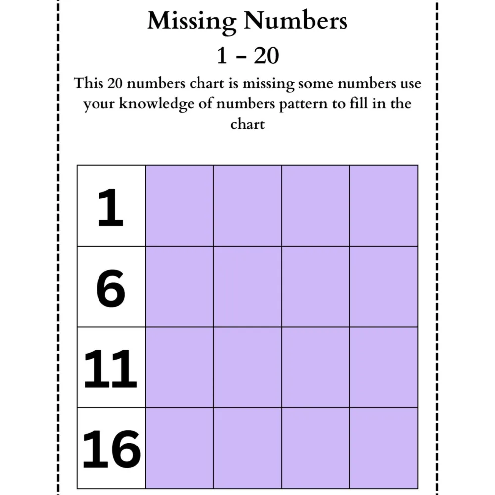 Missing Numbers 1 20 Worksheets