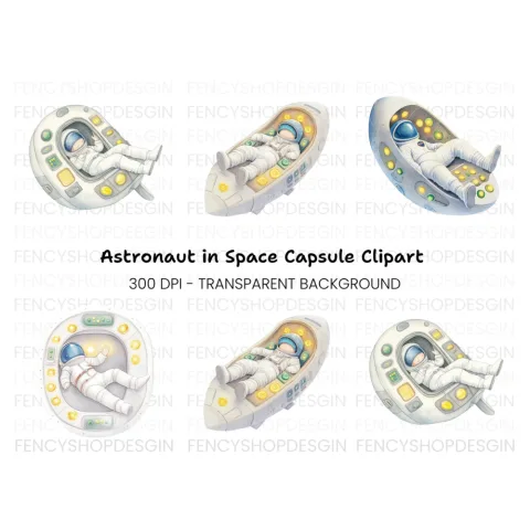 Astronaut in Capsule Clipart Bundle