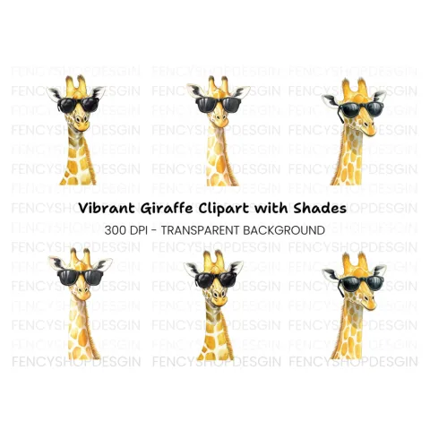Stylish Giraffe Heads with Shades Clipart Bundle