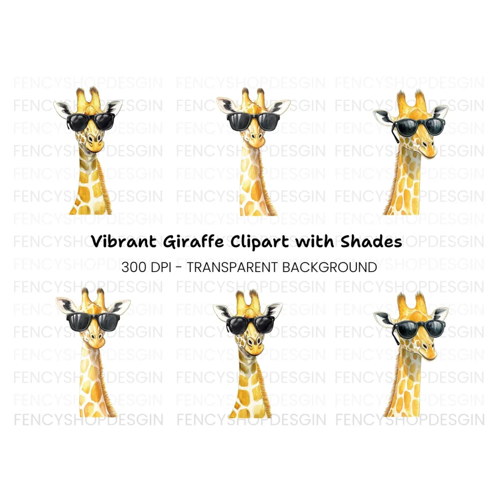 Stylish Giraffe Heads with Shades Clipart Bundle
