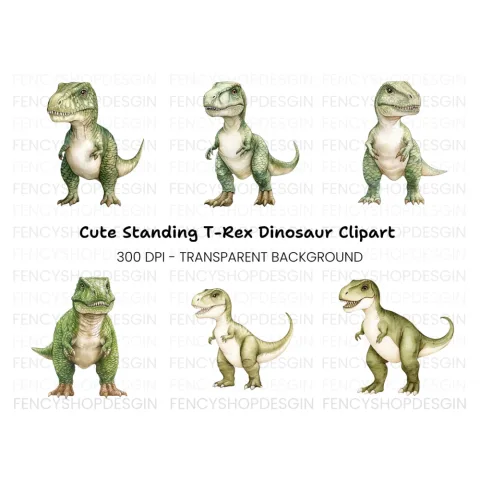 Cute Baby Rex Dinosaur Clipart Bundle