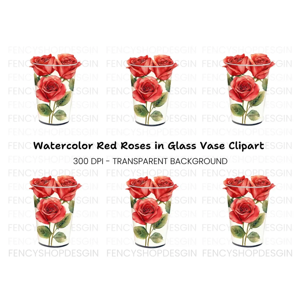 Red Roses in White Vase Clipart Bundle