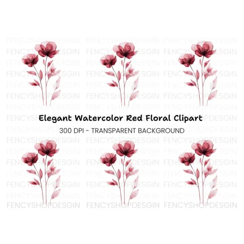 Red Flowers Clipart Bundle