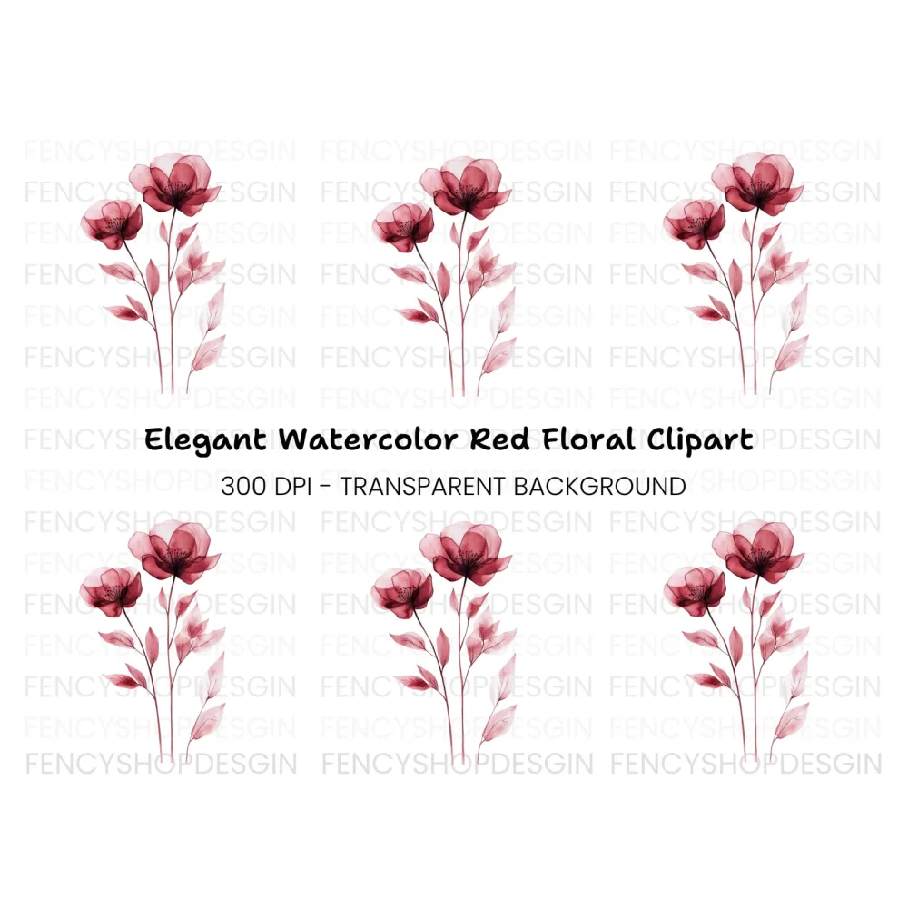 Red Flowers Clipart Bundle