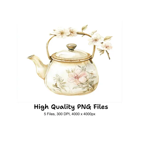 Vintage Floral Teapot Clipart Bundle