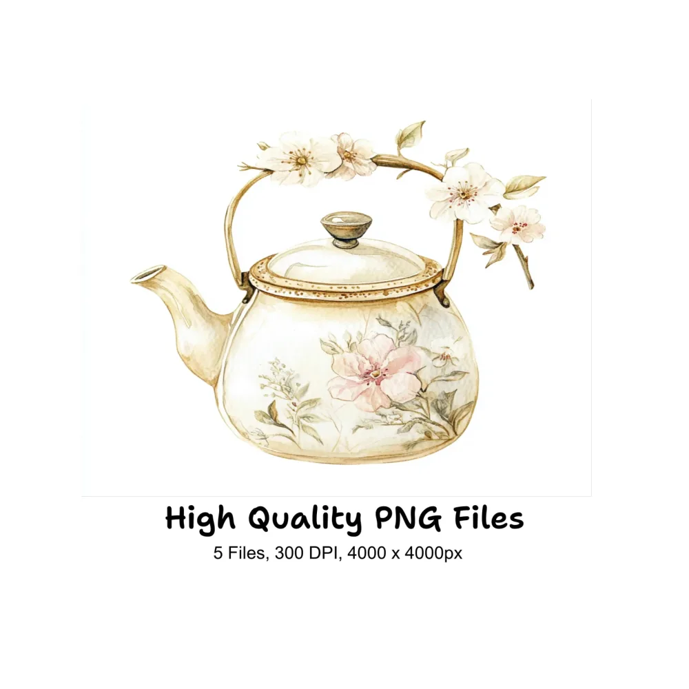 Vintage Floral Teapot Clipart Bundle