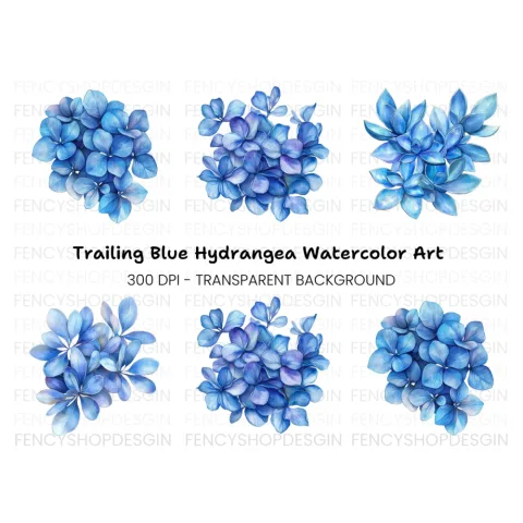 Blue Succulent and Leaf Clipart Bundle