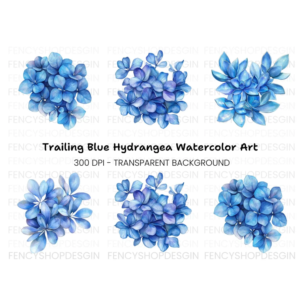 Blue Succulent and Leaf Clipart Bundle