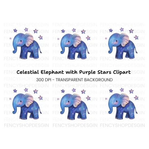 Galaxy Elephant with Stars Clipart Bundle