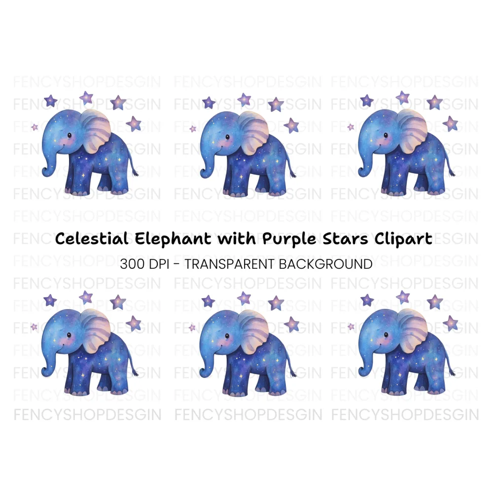 Galaxy Elephant with Stars Clipart Bundle