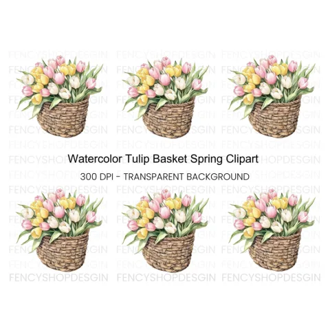 Charming Tulip Basket Clipart Bundle