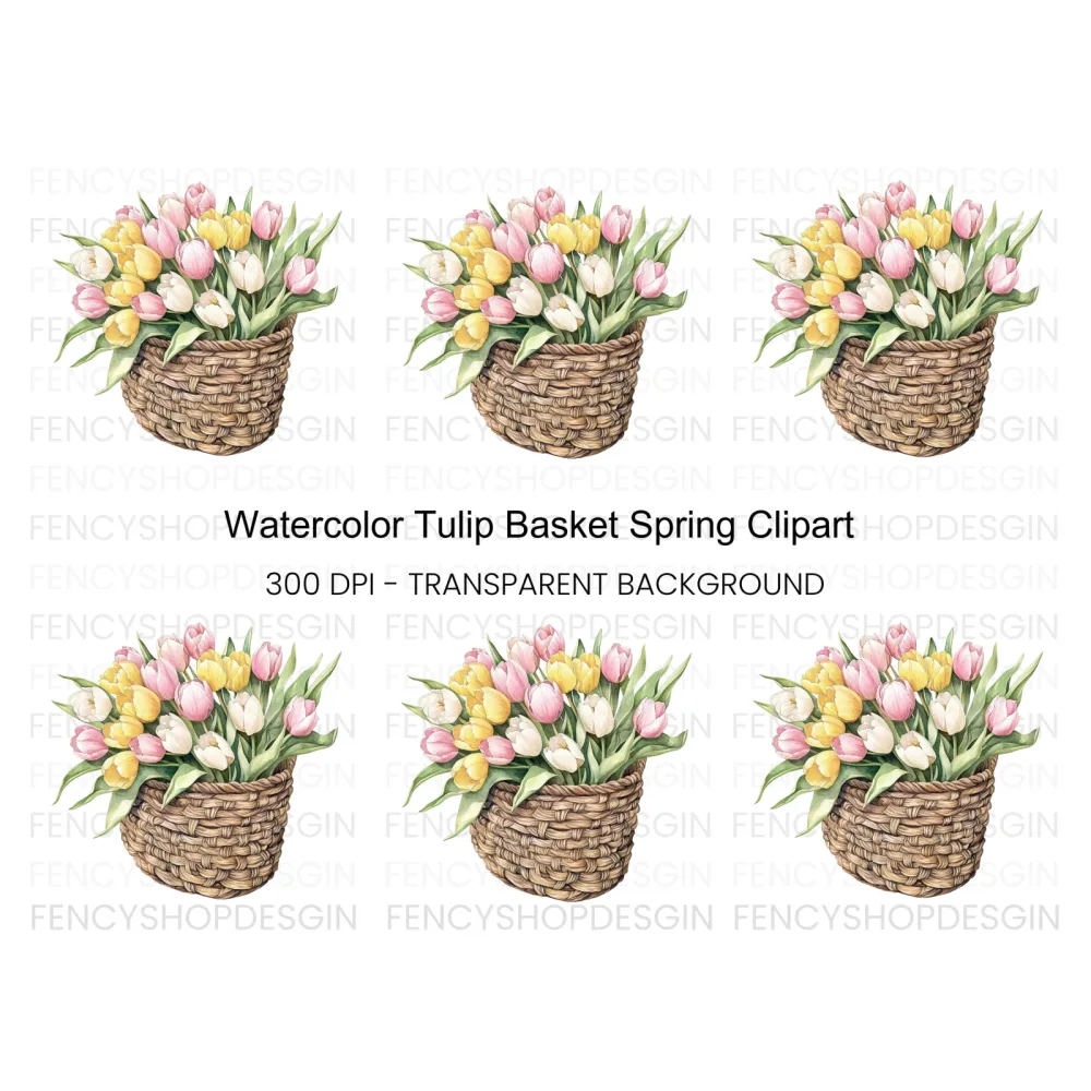 Charming Tulip Basket Clipart Bundle