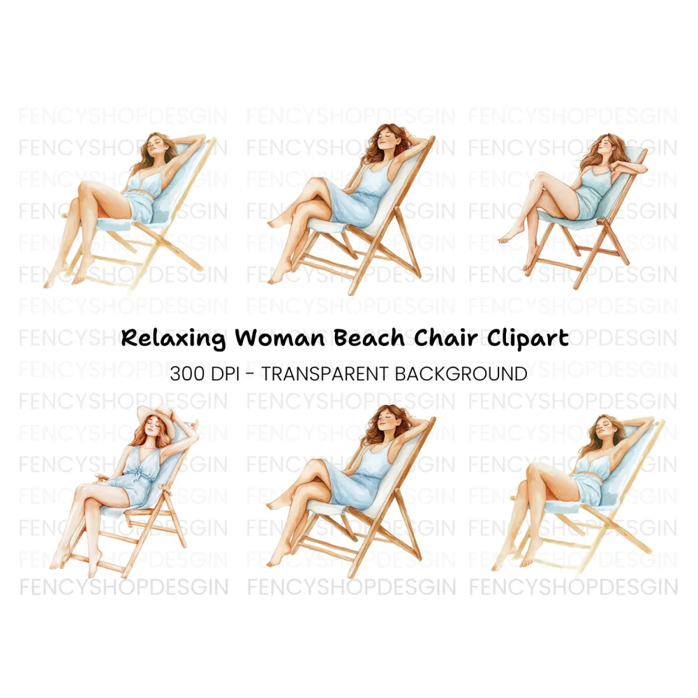 Women Relaxing on Beach Chairs Clipart Bundle