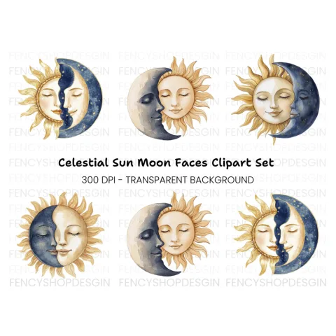 Sun and Moon Celestial Clipart Bundle
