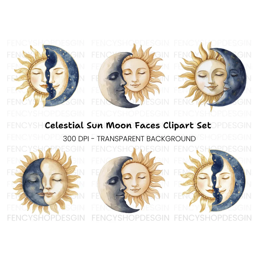 Sun and Moon Celestial Clipart Bundle
