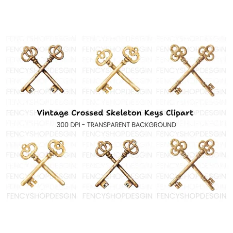 Vintage Crossed Keys Clipart Bundle