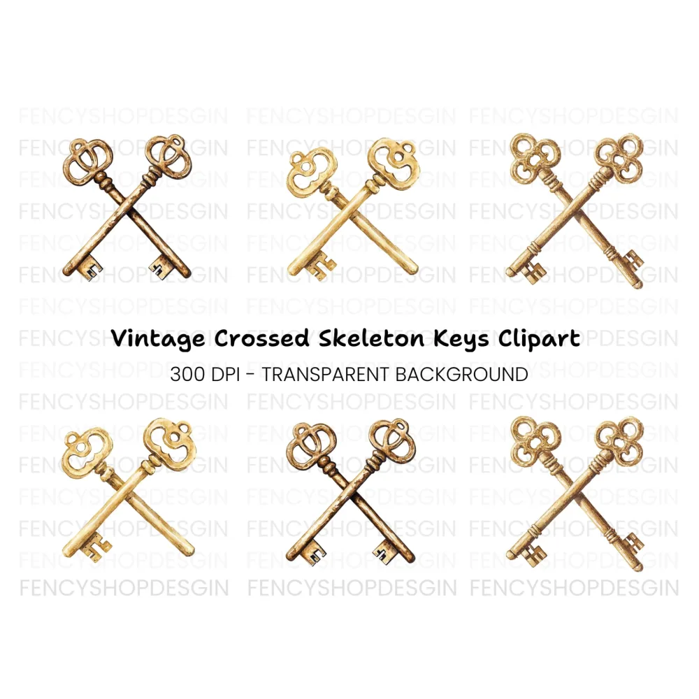 Vintage Crossed Keys Clipart Bundle