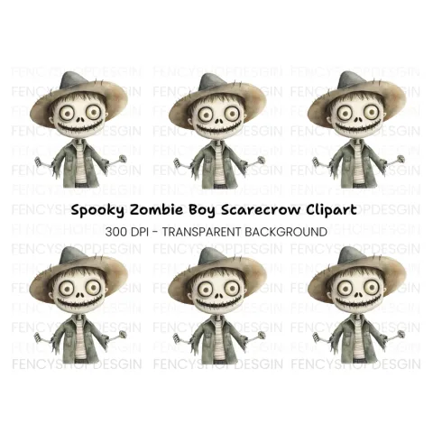 Cute Scarecrow Boy Halloween Clipart Bundle