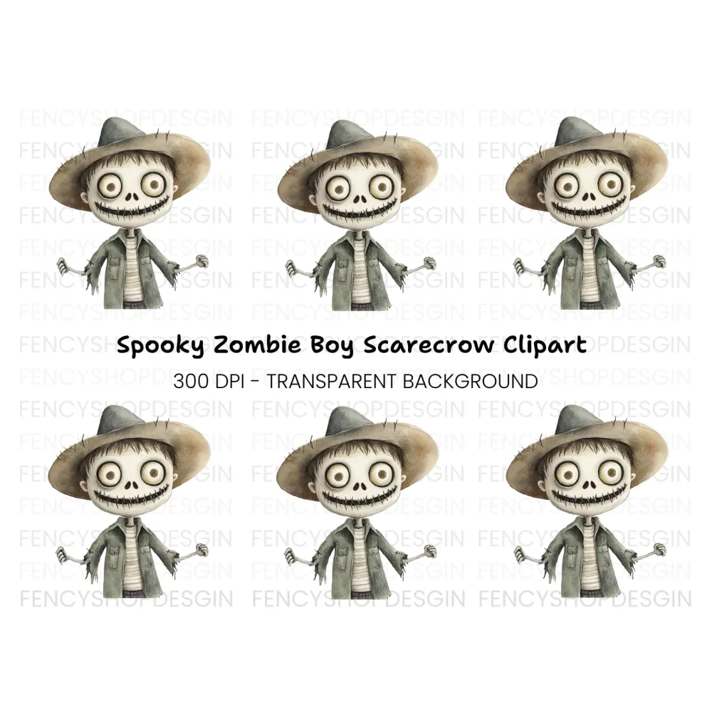 Cute Scarecrow Boy Halloween Clipart Bundle