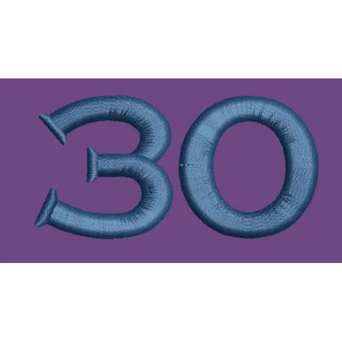 Blue Number Thirty Embroidery Design