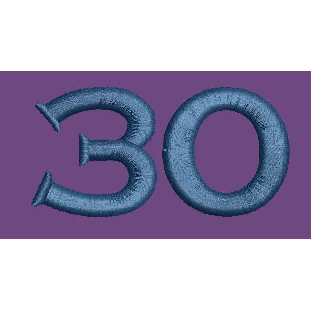 Blue Number Thirty Embroidery Design