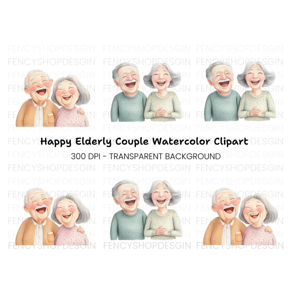 Happy Elderly Couple Clipart Bundle