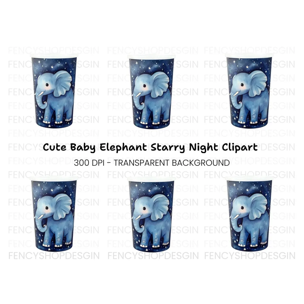 Cute Elephant in Starry Night Clipart Bundle