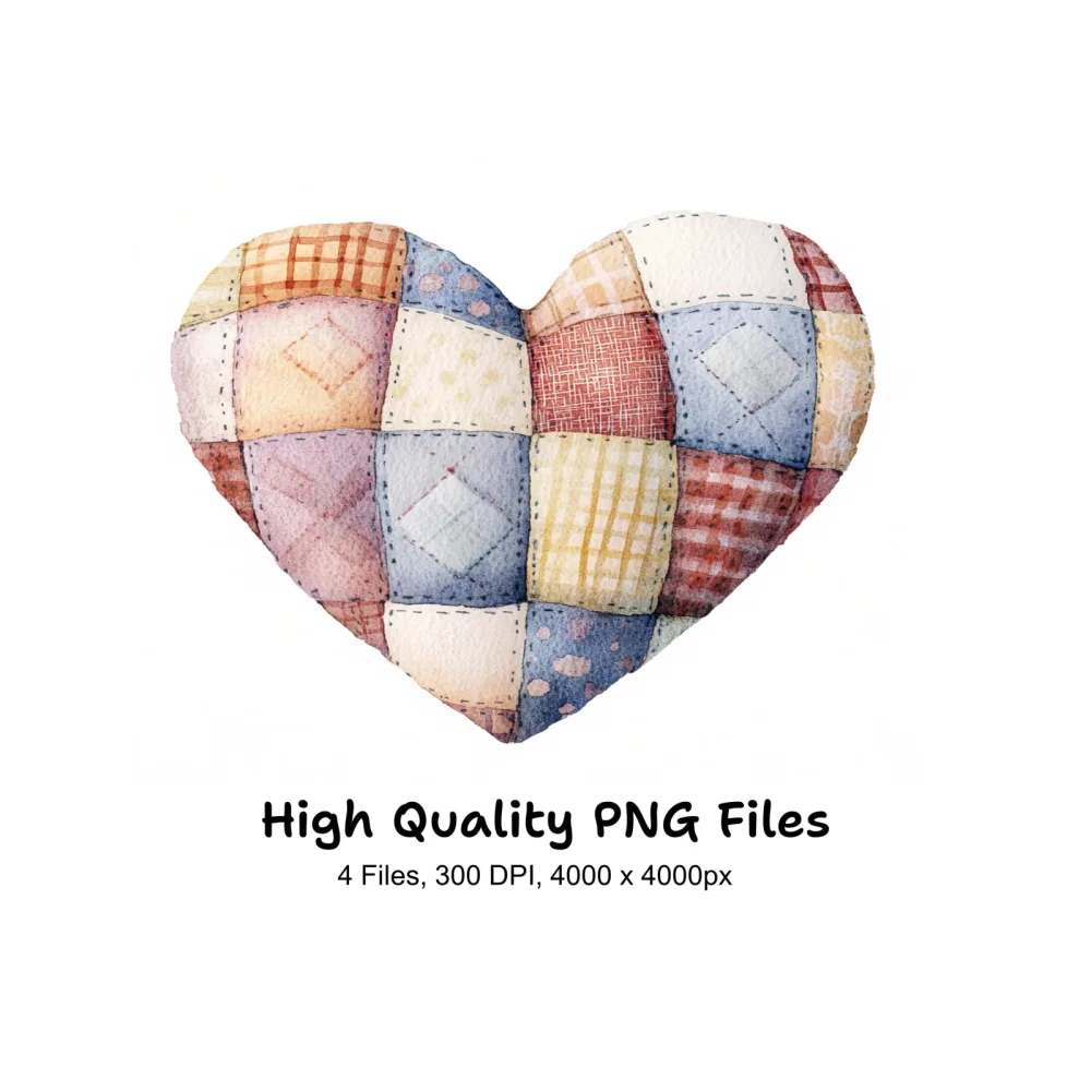 Colorful Patchwork Heart Clipart Bundle