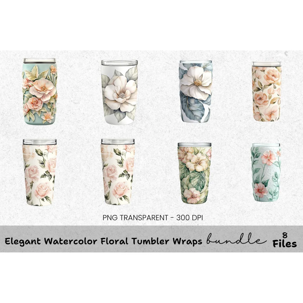 Elegant Floral Tumbler Clipart Bundle