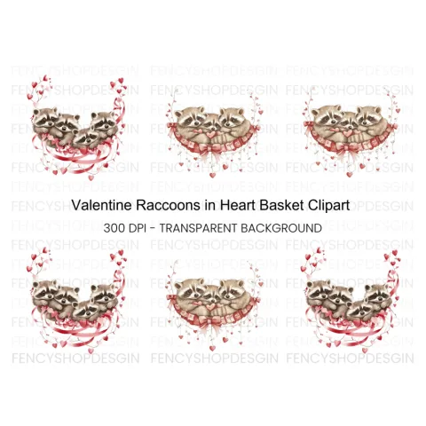 Cute Raccoon Family Valentine Clipart Bundle