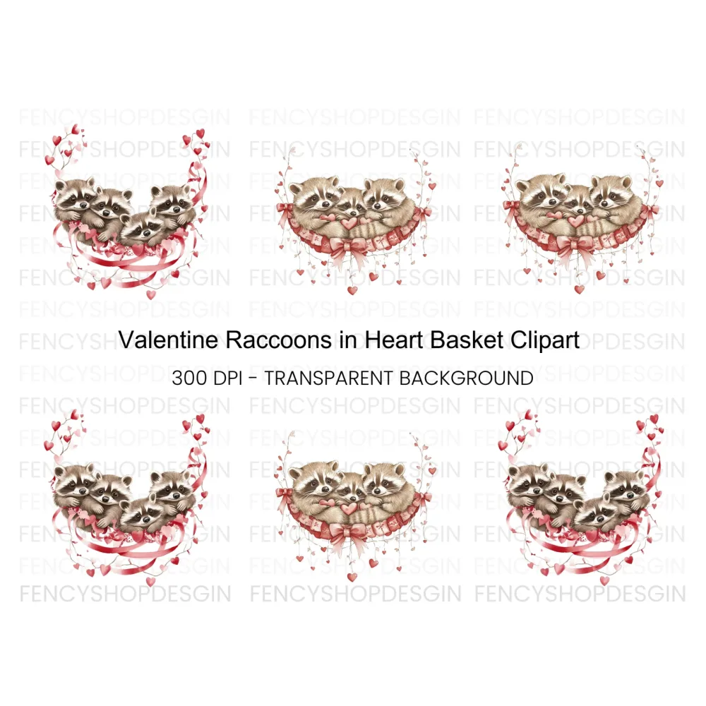 Cute Raccoon Family Valentine Clipart Bundle