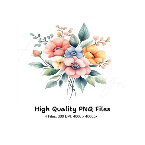 Soft Pastel Floral Bouquets Clipart Bundle