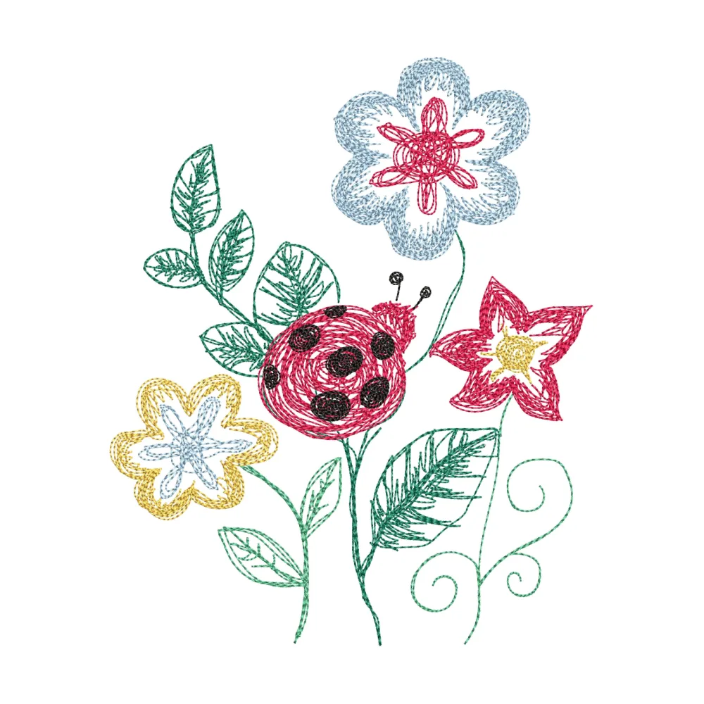 Flower Bug Embroidery Design
