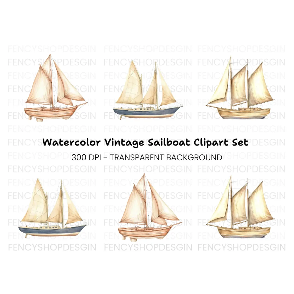 Vintage Sailboat Clipart Bundle