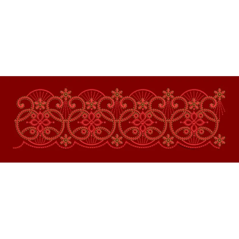 Red Baroque Circular Swirl Border Embroidery Design