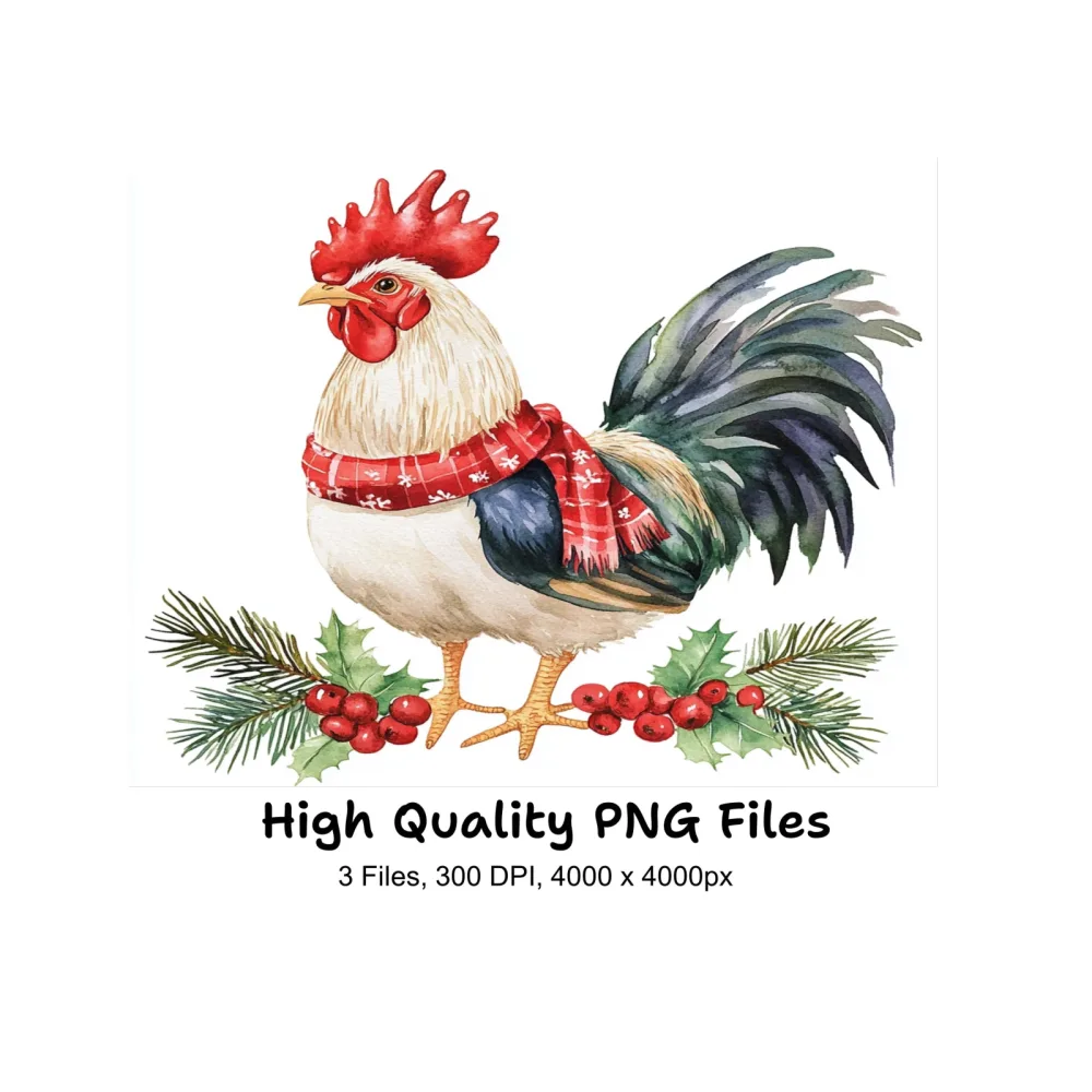 Festive Christmas Rooster Clipart Bundle