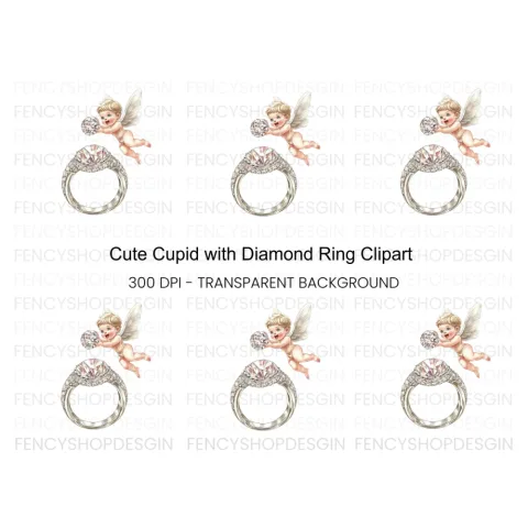 Diamond Ring and Cupid Clipart Bundle